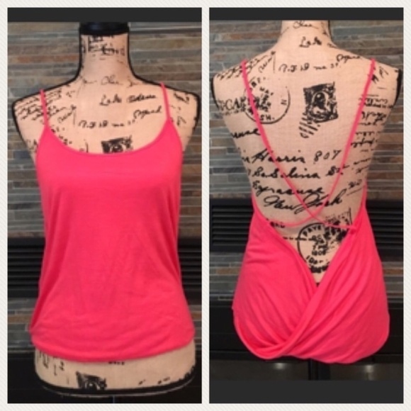 Coral Pink Cris Cross Sleeveless Tank Top - Picture 1 of 1